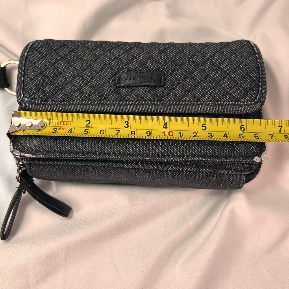 Vera Bradley RFID All In One Crossbody Wallet Womens Small Black Denim Fair - Picture 14 of 16